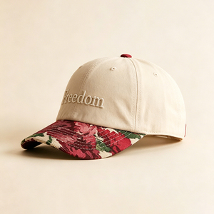 Casquette de baseball en coton à 6 panneaux bicolore personnalisée avec imprimé floral, chapeau <span class=keywords><strong>d</strong></span>'été pour l'extérieur, casquette de baseball vintage en coton à 6 panneaux avec imprimé floral - Product Image 1