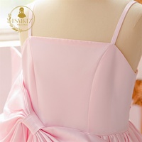 Gaun Tali Spaghetti Berbahan TC Bernapas Warna Pink Dengan Pita Pinggang Besar untuk Pertunjukan Sekolah Pakaian Malam Elegan untuk Remaja Putri ALP830
