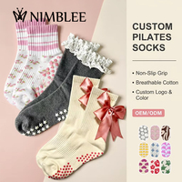 Calcetines Antideslizantes con Logotipo Personalizado al por Mayor, Calcetines de Algodón con Silicona Antideslizante para Mujer, Calcetines con Volantes para Yoga, Pilates y Barre