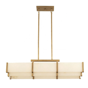 Lámpara de salón de latón con forma redonda de alabastro de lujo clásico, luces colgantes de mármol, candelabro de mesa de comedor Rectangular grande - Product Image 3