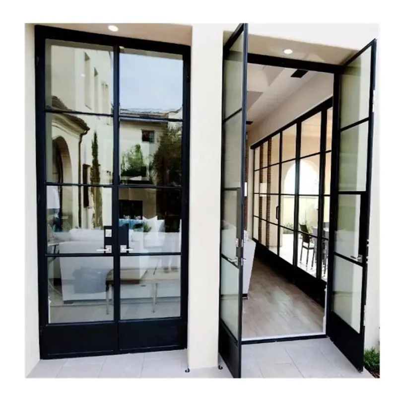 Modern high-end slim frame Aluminium french entieror door lowe glass door