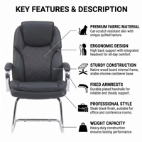 Chaise de bureau exécutive moderne en cuir PU robuste pour bureau à domicile, hauteur réglable, base en alliage d'aluminium, accoudoirs