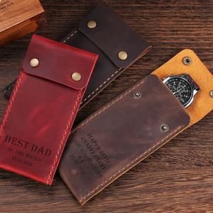 Étui à montre simple en cuir PU rétro, pochette à montre personnalisable par gravure laser, boîte à montre, organiseur de montres portable de voyage. - Product Image 1