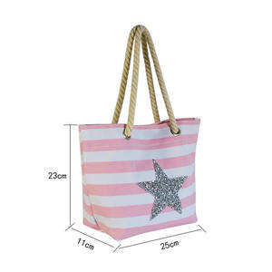 Style Striped Pattern lady's <b>Tote</b> <b>Bags</b> <b>Women</b> Summer Canvas <b>Tote</b> Beach <b>Bags</b> with Cotton Rope Handles - Product Image 3