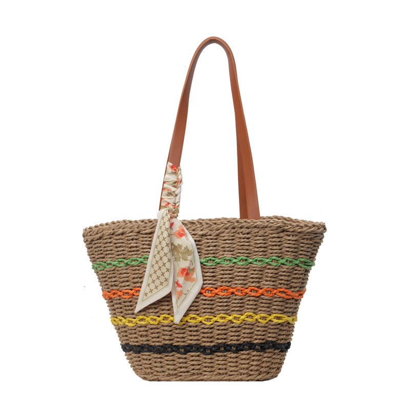 2025 Hot Sale Summer Colorful Straw Beach Tote Bag Handmade Large