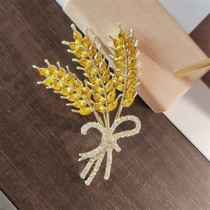Haut de gamme pardessus écharpe bouton broche bijoux cristal épis de blé arc broches broche jaune strass blé broches femmes - Product Image 5