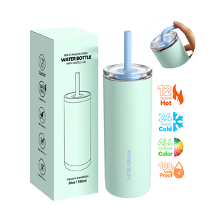 Botella de Agua de Acero Inoxidable de Doble Pared de 20 oz/600 ml, Libre de BPA, con Logotipo Personalizado, Tapa con Boquilla y Pajita, para Oficina y Actividades al Aire Libre - Product Image 3
