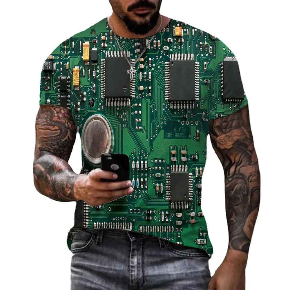 Carte de circuit imprimé T-shirt 3D pour hommes, support ample, personnalisation, tendance 2022