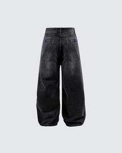Jean en denim noir à jambe large, coupe ample, délavé, décontracté, pour homme, style vintage streetwear, automne/hiver, léger, haute couture - Product Image 2