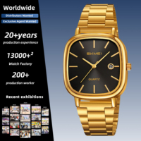 Montre à quartz de luxe pour homme SKMEI 2551, bracelet en acier inoxydable, résistance à l'eau 3BAR, boîtier carré, design élégant à aiguilles analogiques