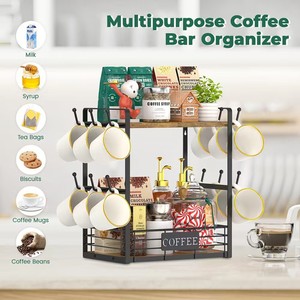 Wall Mounted Multi Functional <b>Kitchen</b> Storage <b>Rack</b> Rectangle Industrial Style For Miscellaneous Items No Drilling Required - Product Image 2