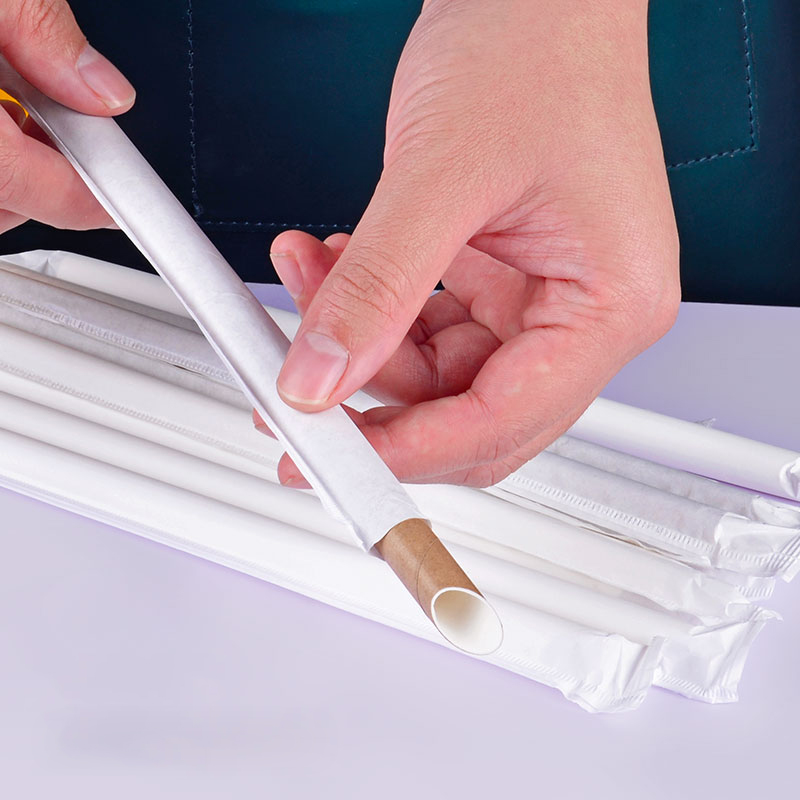 Biodegradable Strong Thick Individually Wrapped Paper Straw Sharp End Disposable Drinking Straws Boba Bubble Tea Drink Ruiqilin