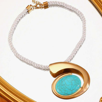 À la mode Style bohème exagéré Turquoise ovale pendentif collier pour les femmes quotidien décontracté vacances voyage fête vêtements de vacances