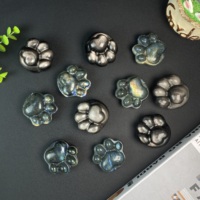 Vente en gros de labradorite naturelle et d'obsidienne argentée de 5 cm, sculptées en forme de patte de chat, pour collection et cadeau de guérison