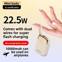 Mini batterie externe portable en plastique avec cordon, 10 000 mAh, batterie polymère, charge rapide 22,5 W, câble intégré, prise universelle, cadeau