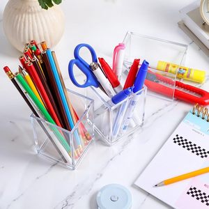 Porte-stylo en acrylique carré transparent, grande capacité, rangement de bureau pour usage scolaire et professionnel - Product Image 3
