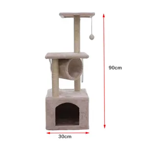 Wholesale Wooden Frame Sisal Short Plush Cat Scratch Post House Cat Toy Simple Cat Tree