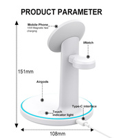 Base de Carga 3 en 1 para Escritorio, Carga Rápida de 15W para Teléfono Celular, Reloj Inteligente y Auriculares, con Indicador LED Azul Luminoso