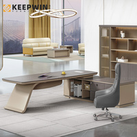 Bureau exécutif en forme de L Manager Boss CEO avec armoire latérale de rangement Table de mobilier de bureau moderne