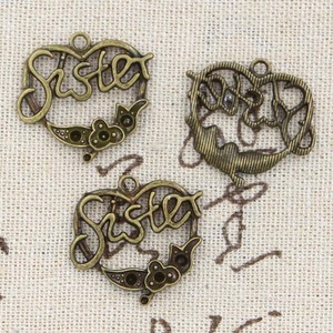 24x24mm hecho a mano corazón hermana flor encantos Vintage tibetano Color plata colgantes DIY apto para pulsera collar aleación principal - Product Image 6