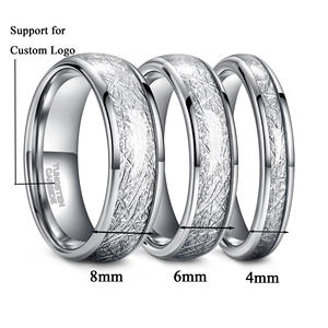 À la mode 4/6/8mm carbure de tungstène anneaux hommes femmes bijoux personnalisés dôme poli météorite incrustation argent plaqué bandes de mariage - Product Image 5