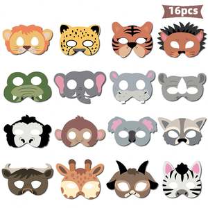 16 confezioni per bambini decorazioni per feste di compleanno nella giungla Safari a tema Zoo forniture per feste per bambini Cosplay di animali cartoni animati maschera di carta oggetti di scena - Product Image 6