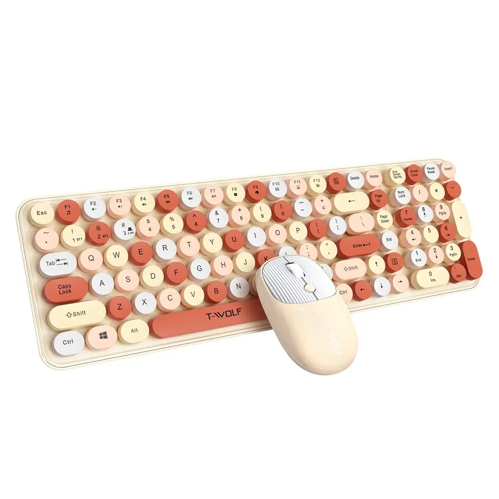 Milch-Tee mehrfarbig Slim Cute Round Button Office kabellose Bluetooth-Tastatur und Maus-Combos Mädchen-Tastatur für Computer