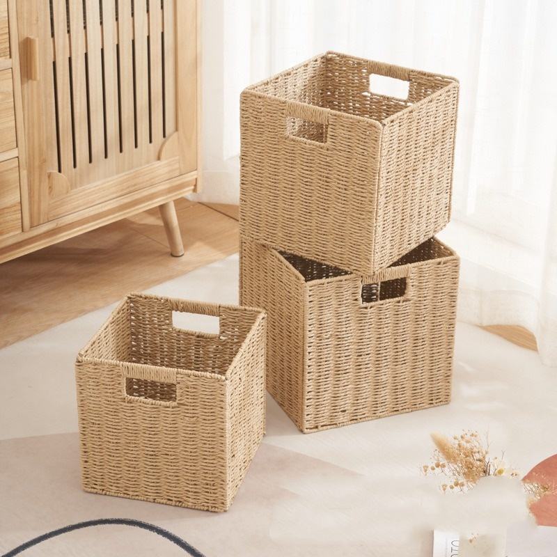 Paper Rope Storage MSH Foldable Paper Rope Woven Storage Basket Multi-Purpose Organizer ...