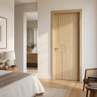 Contemporary Natural Wood Interior Door with Curved Arc Grooves Luxury Modern Solid Core Bedroom Timber Door