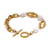 Nouveau bracelet de luxe en acier inoxydable avec perles, style français, plaqué sous vide, doté d'un fermoir chic en forme de O - tendance