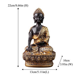 Statua di Buddha dorato, resina buddista scultura per la decorazione della casa e la meditazione altare - Product Image 6