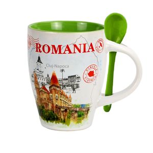 Taza de Cerámica con Diseño Personalizado, Impresión Personalizada, Recuerdo Turístico de Rumania, Taza de Café con Cuchara - Product Image 3