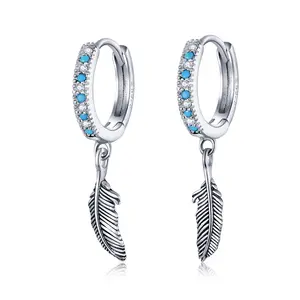 Mysterious tribe S925 Sterling silver Earrings female light feather national wind stud SCE898