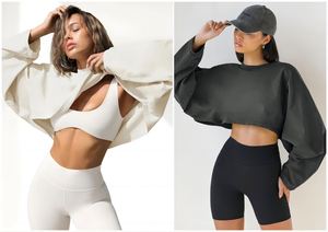 Camiseta Corta Holgada de Manga Larga con Cuello Redondo y Hombros Caídos para <span class=keywords><strong>Mujer</strong></span>, Color Sólido, Estilo Informal, con Espalda Deportiva - Product Image 3