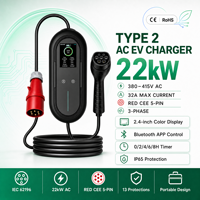 Chargeur EV portable triphasé 22 kW Type 2 32A OCPP 1.6J avec application intelligente, station de charge commerciale haute puissance pour Tesla, BYD, Mercedes