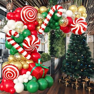 Klassieke Kerstballonboogset Pepermunt Lollipop Confetti Candy Cane Cadeaubox Rood Groen Goud Feestdecoratie Benodigdheden - Product Image 4