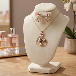 Ensemble collier et boucles d'oreilles en argent sterling 925 plaqué or rose avec pierres précieuses naturelles, motif spirale délicate, style mariage pour femme - Product Image 3