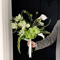Buket Pengantin Buatan, Anggrek Cymbidium Sutra Calla Lily Buket Tangan untuk Pengantin Pemotretan Upacara Pernikahan.