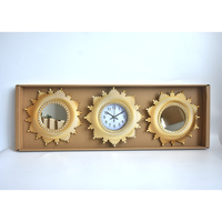 Ensemble de miroirs muraux modernes en or avec fleurs, 3 pièces, avec horloge décorative pour salon, chambre à coucher, vente en gros