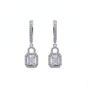 Pendientes de Diamantes en Oro Blanco, Corte Esmeralda, Color D, Naturales, Certificados por GIA, Joyería Clásica para Mujer, para Boda - Product Image 1