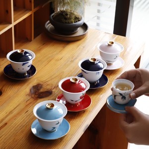 Tasse à thé en céramique peinte à la main, bol à thé, service à thé Kung Fu, théière, porcelaine coquille d'œuf, <span class=keywords><strong>Gaiwan</strong></span> en porcelaine - Product Image 4