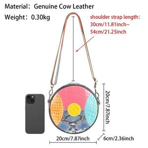 Sac bandoulière rond AndoBag, tendance rétro, en cuir véritable, bicolore, sac à main, sac de travail quotidien pour femmes 1902 - Product Image 2