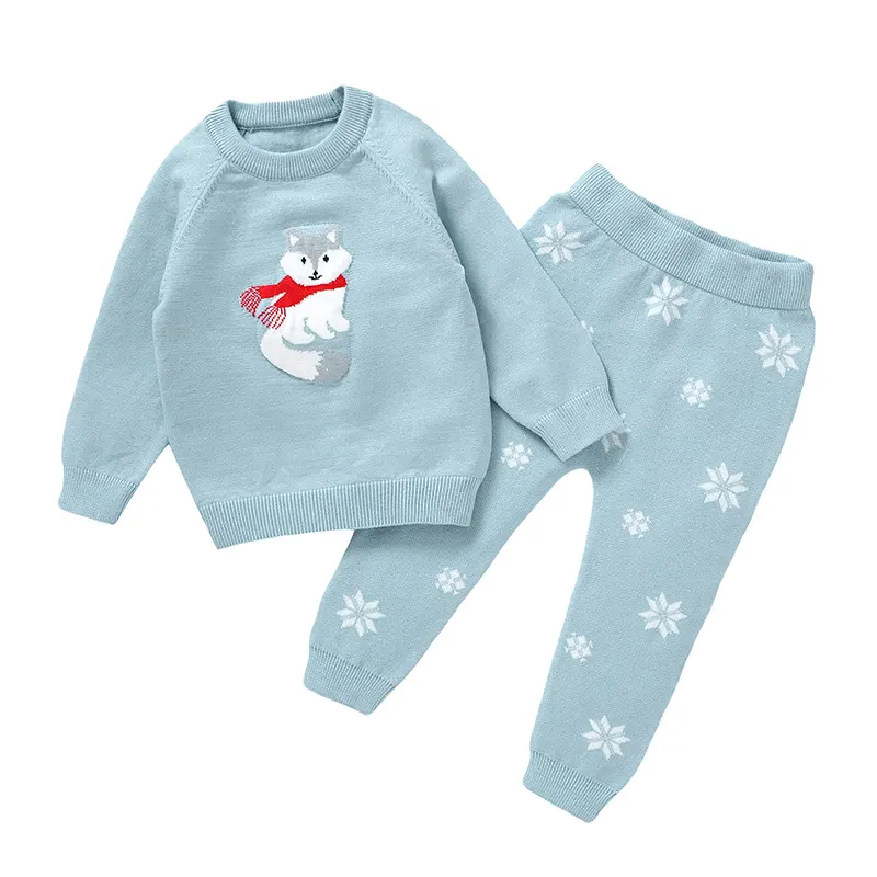 New Design Mimixiong Jacquard Pattern Newborn Baby Pullover Sweater With Pants Baby Clothes Set