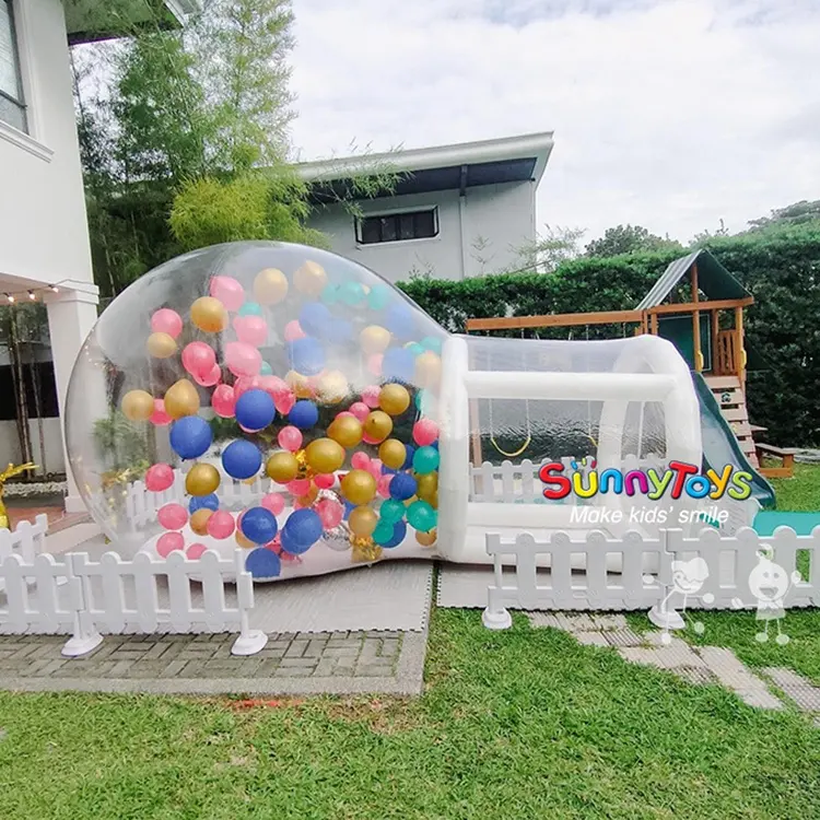 Pubblicità festa per bambini tenda a cupola trasparente a bolle per bambini casa gonfiabile con palloncini a bolle