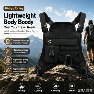 Chaleco Táctico con Bolsillos, Riñonera de Pecho, Correa de Hombro Ajustable, Malla Trasera con Cremallera, Múltiples Bolsillos, Bolsa de Almacenamiento para Ciclismo al Aire Libre - Product Image 2