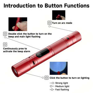 ไฟฉายอาร์คแฟลชแรงดันสูงพิเศษ ชาร์จไฟได้ผ่าน USB ตัวเรือนอลูมิเนียมอัลลอยด์ ไฟฉายยุทธวิธีป้องกันตัว สีแดงและสีเงิน - Product Image 5