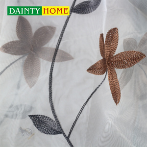 Tenda in Organza con Fiori di Caffè e Foglie <span class=keywords><strong>Grigie</strong></span> in Poliestere per Soggiorno Produttore Cinese Tessuto Trasparente Ricamato - Product Image 4