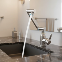 Robinet de lavabo pliable, télescopique et rotatif à poignée unique avec bras articulé, pour eau chaude et froide, cuisine et salle de bain