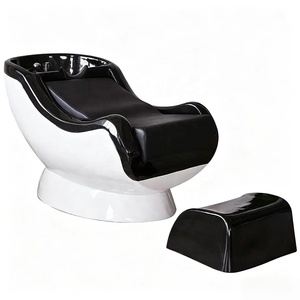 Fauteuil de lavage moderne en fibre de verre pour salon de coiffure, noir et blanc, mobilier de studio de beauté - Product Image 3