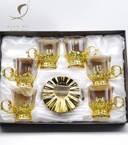 2025 nuovo arrivo di alta qualità placcato oro ceramica tè tazza di caffè set di lusso ispirato turco caffè Espresso in vita tazze di vetro - Product Image 2